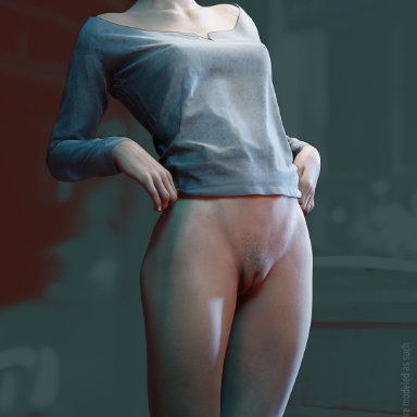 the walking dead game, the walking dead, clementine, clementine (the walking dead), drills3d, 3d (artwork), prosthetic, prosthetic leg, bottomless, partially clothed, light-skinned female, short hair, pussy, pubic hair, solo female