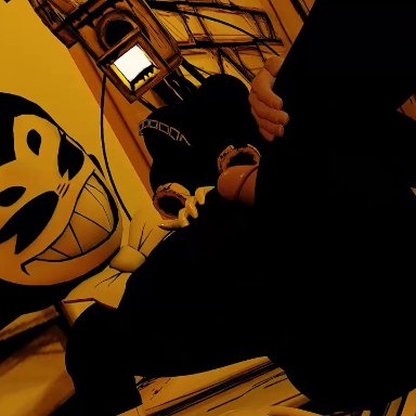 bendy and the ink machine, bendy, bendy fem, bendy the dancing demon, darling (cally3d), the projectionist, renpage, renpageart, 2girls, human, penis, penis between thighs, thigh sex, animated, sound