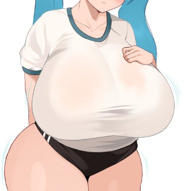 vocaloid, hatsune miku, morby, 1girls, breasts, female, female only, huge breasts, large breasts, looking at viewer, skindentation, solo, thick thighs, thighhighs, thighs