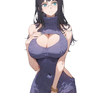 one piece, shounen jump, nico robin, ishin, 1girls, bare arms, bare shoulders, bare thighs, big breasts, black hair, blue eyes, clothed, clothing, dress, female