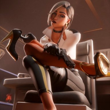 fortnite, antonia (fortnite), the qbd, big penis, choker, clothed, clothed female, clothing, completely nude, completely nude male, dark skin, dark-skinned female, foot fetish, footjob, fully clothed