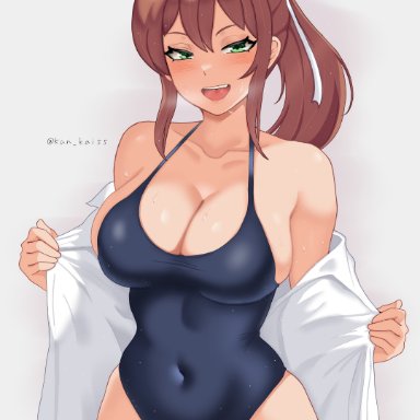 doki doki literature club, kun kaiss, breasts, female, female only, looking at viewer, open mouth, solo, sweat, tagme