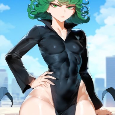 one-punch man, tatsumaki, creamy ai, 1girls, bare legs, bare thighs, clothed, clothing, dress, female, female focus, female only, fit female, green eyes, green hair