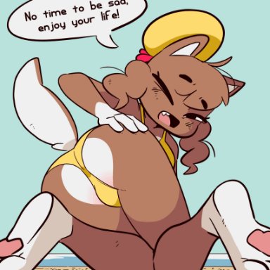 xingzuo temple, baozi (diives), diives, anthro, ass, bikini, canine, female only, furry, looking at viewer, 2024, animated, english text