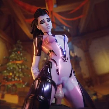 overwatch, widowmaker, fraxxlr, 1girls, christmas tree, cowgirl position, female focus, knotted penis, transparent clothing, vaginal penetration, 3d, animated, no sound, tagme, video