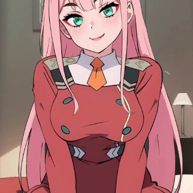 darling in the franxx, patreon, zero two (darling in the franxx), ohmywaifu, 1boy, 1boy1girl, 1girls, 1igrl, areolae, big breasts, breasts, cleavage, climax, clothed, cowgirl position
