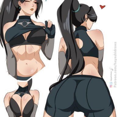 valorant, ling ying wei, sage (valorant), hayashidraws, ass focus, big ass, big breasts, fit female, lifting shirt, long hair, perfect body, short shorts, showing breasts, squeezing breast, tight clothing