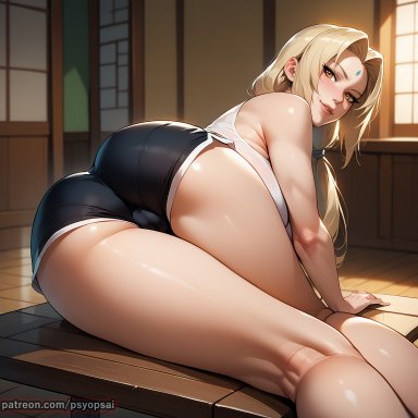 naruto, tsunade, artist psyopsai, 1girls, blonde female, blonde hair, breasts, clothed, clothing, female, female focus, female only, fit female, front view, gym clothes