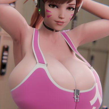 blizzard entertainment, overwatch, overwatch 2, d.va, hana song, dropyuh (artist), 1girls, alternate breast size, areola, areolae, breasts bigger than head, brown eyes, brown hair, female, female focus