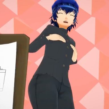 persona, persona 4, ppppu, shirogane naoto, anonbluna, anydelse, evaan, big breasts, blue hair, breasts, doggy style, female, medium breasts, naked, naked female