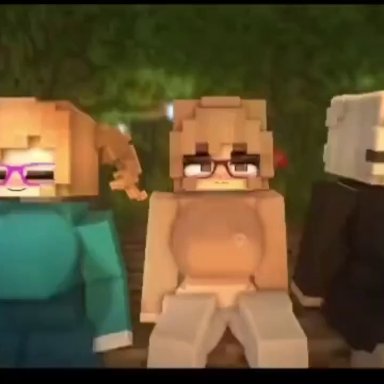 minecraft, kaneefox, 3girls, big breasts, bouncing breasts, cowgirl position, cum, cum in pussy, cum inflation, cum inside, male pov, pov, public sex, vaginal penetration, animated