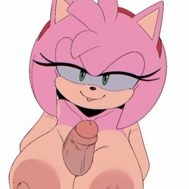sega, sonic (series), sonic the hedgehog (series), amy rose, anon, a name for me, hereapathy, anthro female, big areola, big breasts, big nipples, big penis, boobjob, breasts, diadem