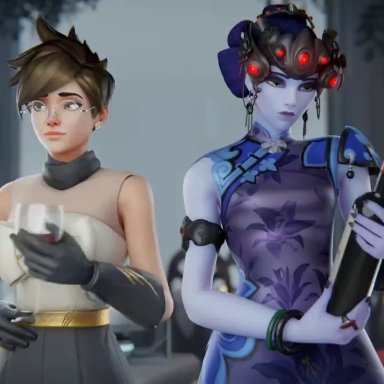 blizzard entertainment, overwatch, overwatch 2, amelie lacroix, ashe (overwatch), elizabeth caledonia ashe, lena oxton, tracer, widowmaker, aphy3d, bordeaux black, pixiewillow, pleasedbyviolet, :&gt;=, anal