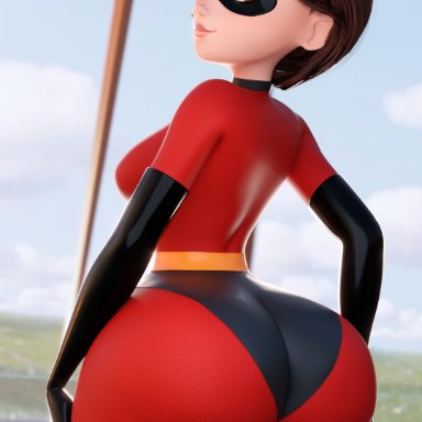 disney, pixar, the incredibles, the incredibles 2, helen parr, smitty34, 1girls, ass, ass focus, back, back view, backboob, big ass, bodysuit, breasts