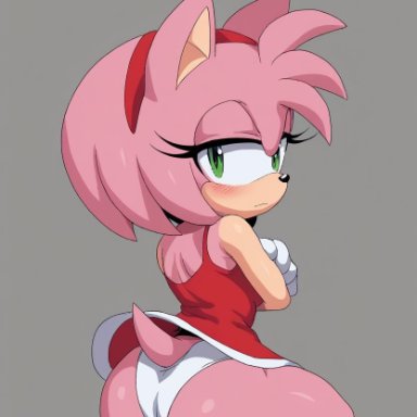 sega, sonic (series), sonic the hedgehog (series), amy rose, unknown artist, 1girls, arms crossed, ass, blush, dress, female, furry, gloves, green eyes, hairband