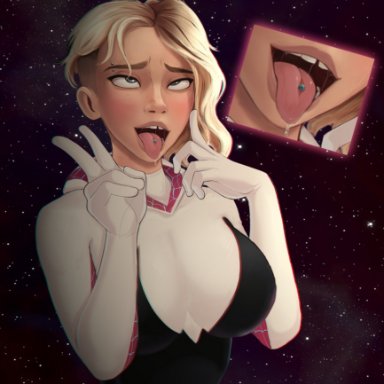 marvel, gwen stacy, gwen stacy (spider-verse), spider-gwen, shadman, 1girls, ahe gao, close up, earth, female, female only, giantess, human, human only, light skin