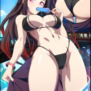 demon slayer, kamado nezuko, nezuko kamado, felox08, 1girls, ass, bare arms, bare legs, bare shoulders, bare thighs, big ass, big breasts, big butt, bikini, bikini bottom