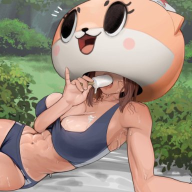 chiitan, x e11e, 1girls, abs, armpit, athletic, athletic female, belly, belly button, big breasts, busty, cleavage, cosplay, costume, face obscured