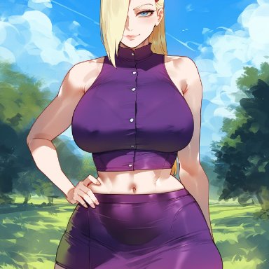 naruto, naruto (series), ino yamanaka, creamy ai, 1girls, blonde hair, blue eyes, crop top, curvy, female, female only, large breasts, narrow waist, skirt, solo