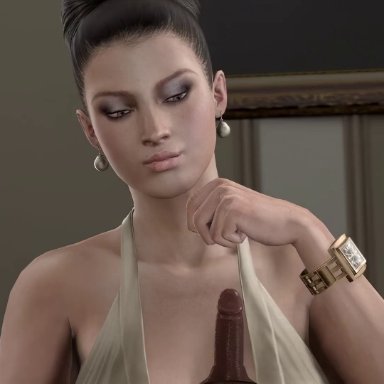 capcom, resident evil, resident evil 5, excella gionne, redmoa, 1boy, 1girls, black hair, blonde hair, brown hair, cum, cumshot, dark skin, dark-skinned male, dress