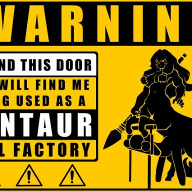 warning sign person, lluisabadias, pinkanimations, 1futa, 1girls, balls, bent over, big breasts, breasts, breeding, breeding slave, breeding stand, centaur, duo, equid