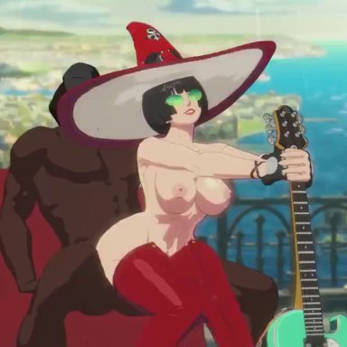 guilty gear, guilty gear strive, i-no, kaskaskas, musi cassie, 1boy, 1boy1girl, 1girls, abs, ambiguous penetration, balls, big breasts, black hair, bob cut, bouncing breasts