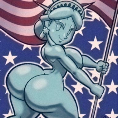 4th of july, statue of liberty, tansau, 1girls, 5 fingers, american flag, ass, bedroom eyes, big ass, big breasts, big butt, breasts, bubble ass, bubble butt, completely nude