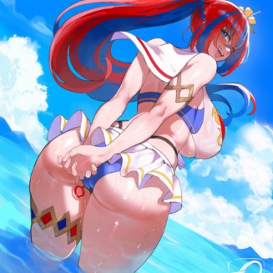 fire emblem, fire emblem engage, fire emblem heroes, nintendo, alear (female) (fire emblem), alear (fire emblem), thiccwithaq, :d, 1girls, alternate breast size, alternate costume, alternate hairstyle, anal, anal object insertion, arms behind back