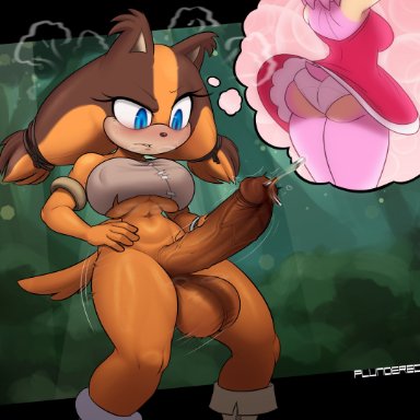 sega, sonic (series), sonic boom, sonic the hedgehog (series), amy rose, sticks the jungle badger, plundered, 1futa, accessory, anthro, ass, badger, balls, big balls, big penis