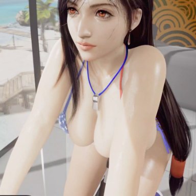 final fantasy, final fantasy vii, tifa lockhart, chloeangelva, x3d, 1girls, american flag bikini, big ass, big breasts, bikini, dat ass, exercise, exercise bike, huge ass, huge breasts