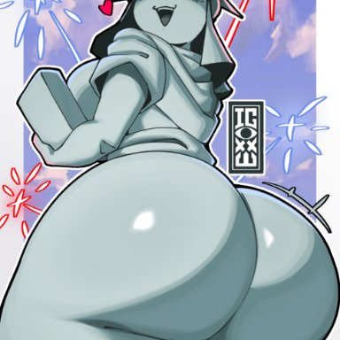 statue of liberty, igxxiii, :d, 1girls, ass, ass cleavage, big ass, big breasts, big thighs, bottom heavy, breasts, clothing, dat ass, female, female focus