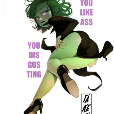 disney, inside out, inside out 2, one-punch man, pixar, disgust (inside out), tatsumaki, tatsumaki (cosplay), takeda art, 1girls, ass, big ass, black dress, clothed, clothed female
