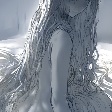 elden ring, fromsoftware, shadow of the erdtree, miquella, hews, 1boy, ass, back, bed sheet, braided hair, closed eyes, femboy, femboy only, long hair, male only