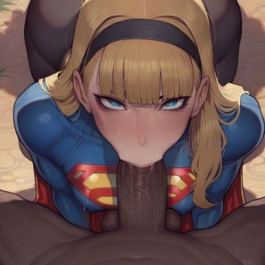 dc comics, supergirl, wanuze, 1boy1girl, 1girls, bald, big ass, big balls, big breasts, big butt, big nipples, big penis, big thighs, blonde hair, blowbang