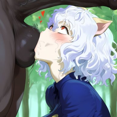 hunter x hunter, neferpitou, gintoai, ai slop, ballsack, cat ears, cat tail, catgirl, chimera ant, cock hungry, cock worship, corruption, dark-skinned male, fellatio, imminent oral