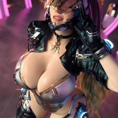 the first descendant, bunny (the first descendant), ultimate bunny, apone3d, ass, breasts, gesture, revealing clothes, smile