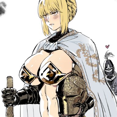 elden ring, fromsoftware, shadow of the erdtree, needle knight leda, tarnished, liangjushuang, 1girls, belly, belly button, big breasts, bikini, blonde female, blonde hair, blonde hair female, blush