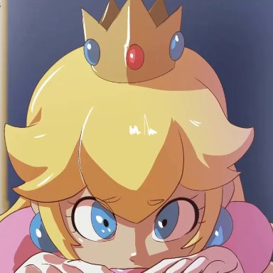 nintendo, super mario bros., princess peach, harulunava, izhardraws, 1boy, 1girls, big penis, blonde hair, blowjob, blue eyes, crown, deepthroat, earrings, exposed breasts