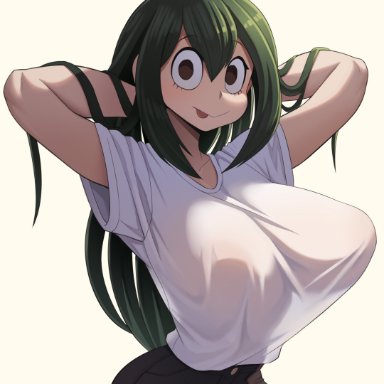 my hero academia, tsuyu asui, cooliehigh, 1girls, ass, big breasts, breasts, busty, butt, clothed, clothed female, clothes, clothing, curvaceous, curvy