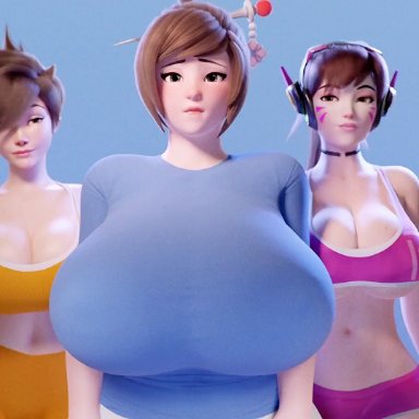 blizzard entertainment, overwatch, overwatch 2, d.va, mei (overwatch), tracer, artist collaboration, delalicious3, expandinator, oolay-tiger, pleasedbyviolet, scrag boy, scraggy (artist), 3girls, big ass