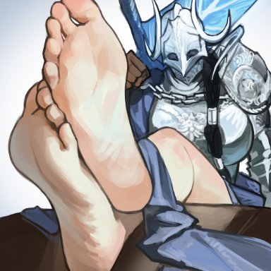 elden ring, fromsoftware, shadow of the erdtree, rellana twin moon knight, miaojiangyou, 1girls, barefoot, dark moon greatsword, feet, feet up, female, female only, foot fetish, moonlight greatsword, soles