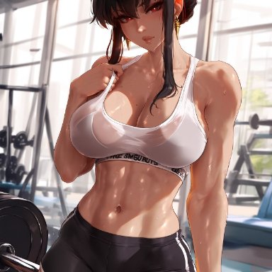 spy x family, yor briar, yor forger, klausherbert, 1girls, abs, cameltoe, cleavage, female, female only, gym, gym clothes, gym uniform, human, looking at viewer