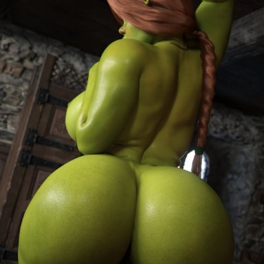 dreamworks, shrek (series), ogress fiona, princess fiona, apone3d, 1girls, areolae, ass, big ass, big breasts, braid, breasts, busty, cellulite, chubby