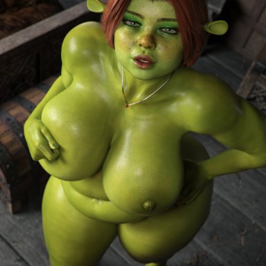 dreamworks, shrek (series), ogress fiona, princess fiona, apone3d, 1girls, areolae, big breasts, braid, breasts, busty, cellulite, chubby, chubby female, dick sucking lips