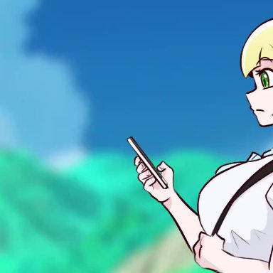 nintendo, pokemon, pokemon sun and moon, lillie (pokemon), lusamine (pokemon), team rocket, drevod, blonde hair, cleavage, cleavage cutout, expressionless, femsub, gloves, green eyes, hair covering one eye