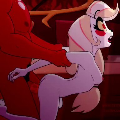 hazbin hotel, musi cassie, throat (artist), 1boy, 1girls, breasts, demon, doggy style, lgbt, male/female, no climax, nude, nude female, straight, teen