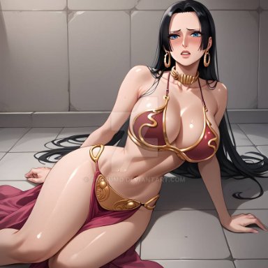 one piece, boa hancock, slave leia (cosplay), artist request, 1female, 1girls, bare arms, bare legs, bare midriff, bare shoulders, bare thighs, belly button, belly dancer, belly dancer outfit, big breasts