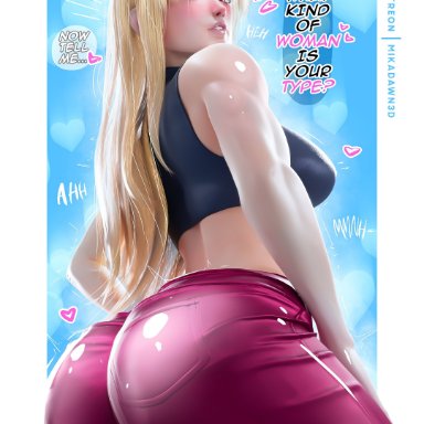 jujutsu kaisen, yuki tsukumo, mikadawn, 1girls, ass, biceps, big ass, big breasts, blonde hair, blush, breasts, bubble butt, crop top, curvy, curvy female