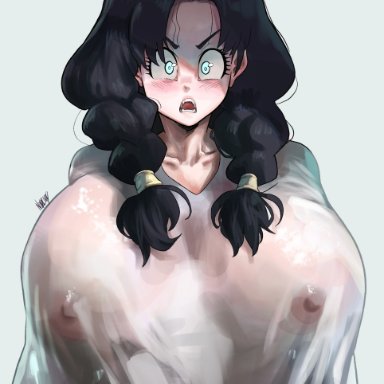 dragon ball, dragon ball z, videl, noblood, ryandomonica, 1girls, areolae, big breasts, black hair, breasts, busty, clothing, female, female only, fingerless gloves