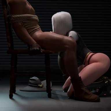 blizzard entertainment, overwatch, overwatch 2, ashe (overwatch), elizabeth caledonia ashe, kdh 3d, 1boy, 1girls, aroused, athletic female, black toenails, blindfolded, blowjob, bound, breasts